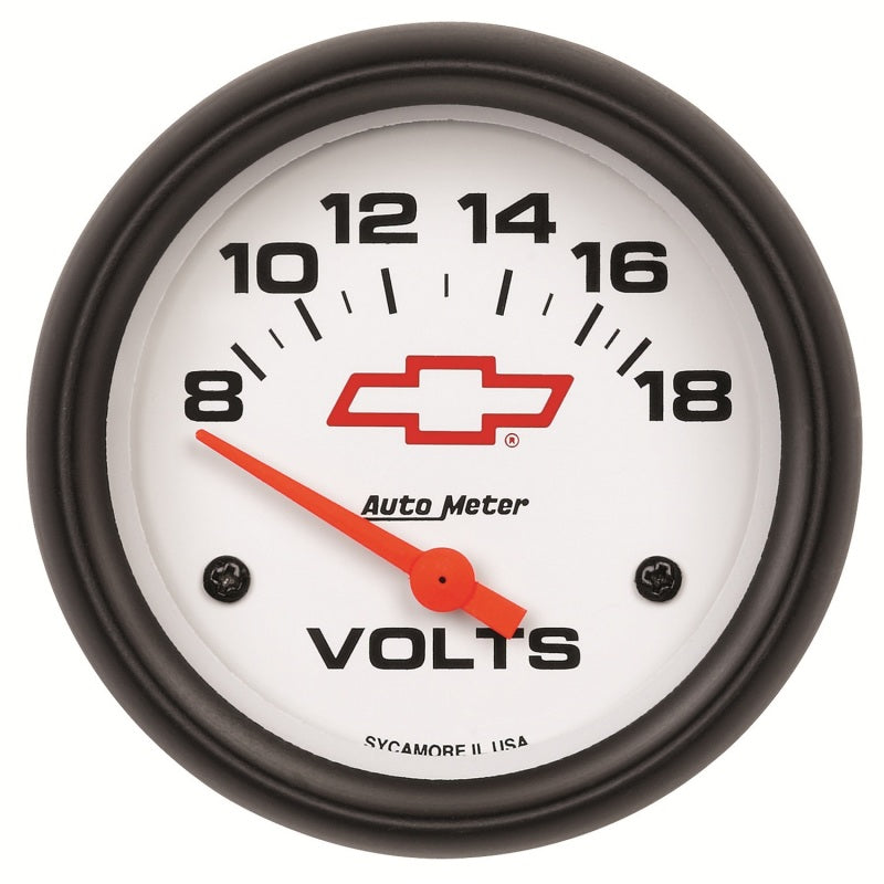 AutoMeter Gauge Voltmeter 2-5/8in. 18V Electric Chevy Red Bowtie White - Burkken Auto Parts