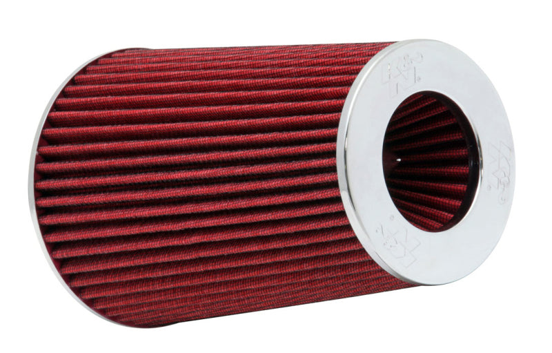 K&N Universal Air Filter Chrome Round Tapered Red - 4in Flange ID x 1.125in Flange Length x 9.5in H - Burkken Auto Parts