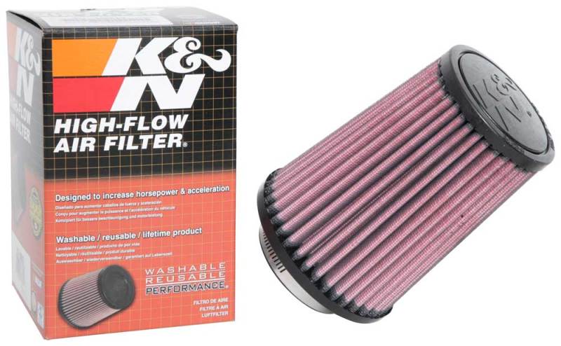 K&N Universal Rubber Filter 2-1/2in Flg / 4-1/2in OD B / 3-1/2in OD T / 6in H - Black Top - Burkken Auto Parts
