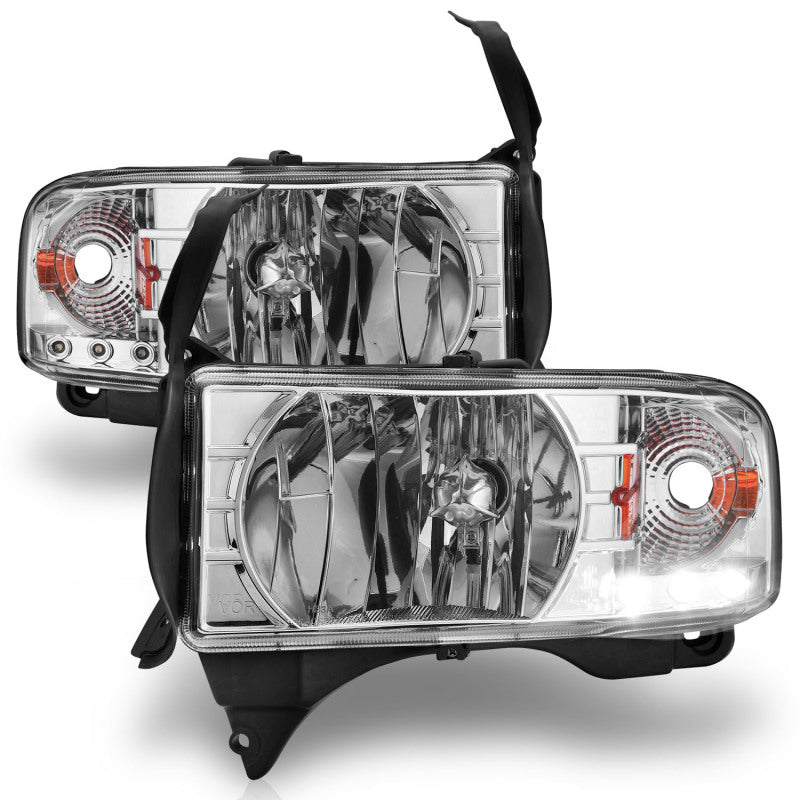 ANZO 1994-2001 Dodge Ram Crystal Headlights Chrome w/ LED - Burkken Auto Parts