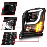 ANZO 15-17 GMC Yukon/Yukon XL Projector Headlights Black Housing/Clear Lens (w/ Light Bars) - Burkken Auto Parts