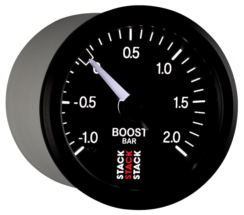 Autometer Stack 52mm -1 to +2 Bar T-Fitting 0.187in Barb (M) Mechanical Boost Pressure Gauge - Black - Burkken Auto Parts