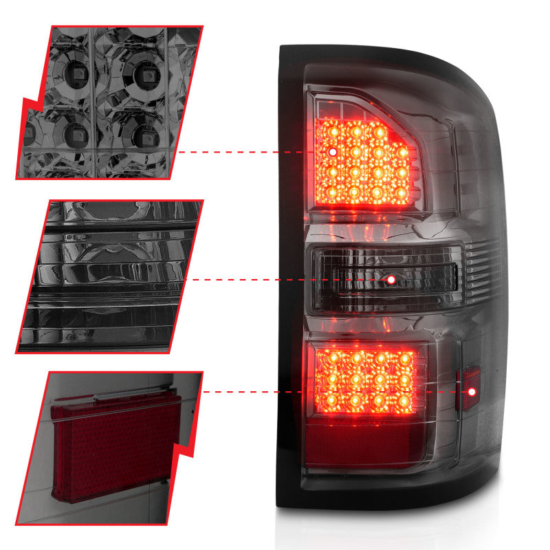 ANZO 2014-2018 GMC Sierra LED Tail Lights Black Housing Smoke Lens - Burkken Auto Parts