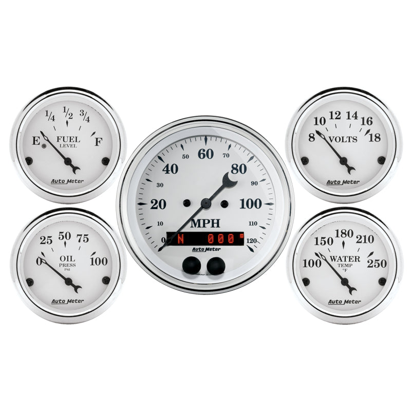 Auto Meter Speedometer 3-3/8in and 2-1/16in 5 Piece Old Tyme White Gauge Kit - Burkken Auto Parts