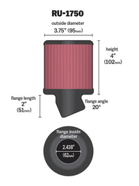 K&N Filter Universal Rubber Round Straight Filter 20 Deg Angled 2-7/16in Flange 3-3/4in OD 4in H - Burkken Auto Parts