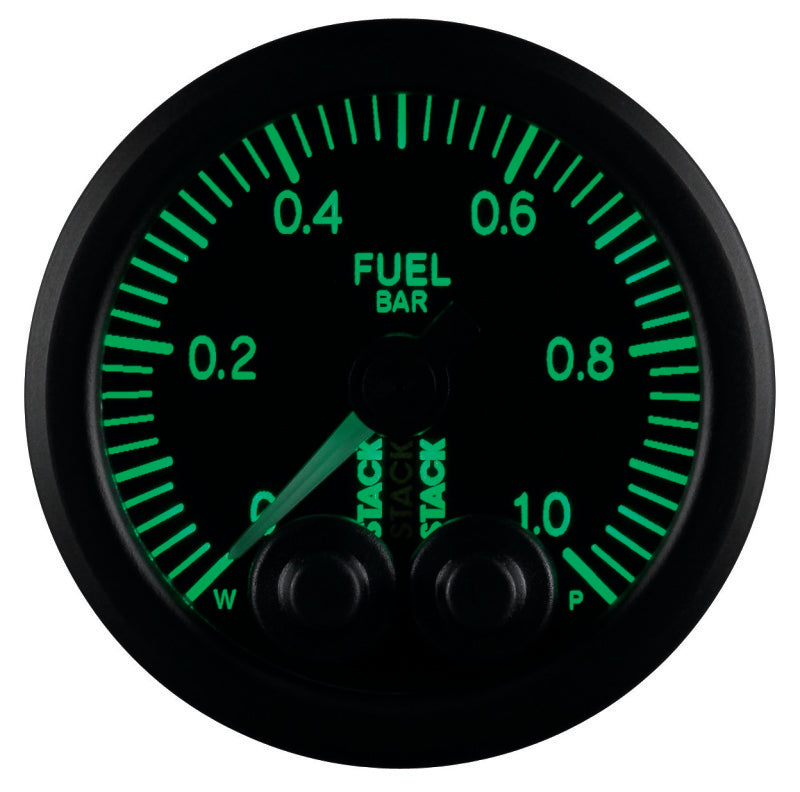 Autometer Stack 52mm 0-1 Bar M10 Male Pro-Control Fuel Pressure Gauge - Black - Burkken Auto Parts