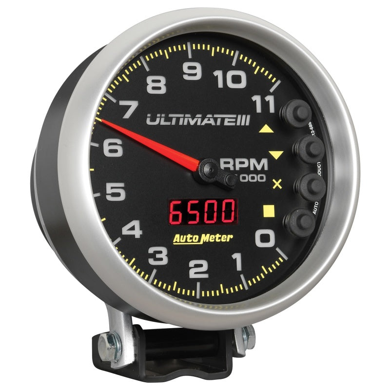 AutoMeter Gauge Tach 5in. 11K RPM Pedestal Datalogging Ultimate IIi Playback Black - Burkken Auto Parts