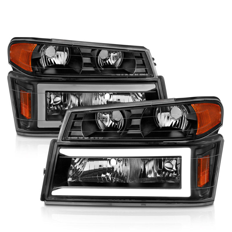 ANZO 04-12 GM Colorado/Canyon/I-Series Crystal Headlights - w/ Light Bar Black Housing 4pcs - Burkken Auto Parts