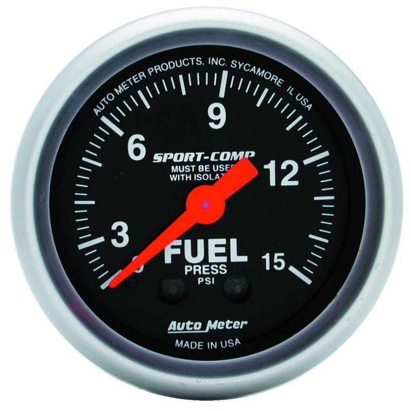 AutoMeter Gauge Fuel Pressure 2-1/16in. 15PSI Mechanical W/Isolator Sport-Comp - Burkken Auto Parts