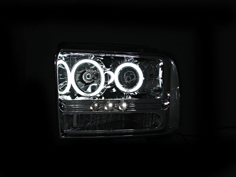ANZO 2005-2007 Ford Excursion Projector Headlights w/ Halo Chrome w/ LED Strip (CCFL) 1pc - Burkken Auto Parts