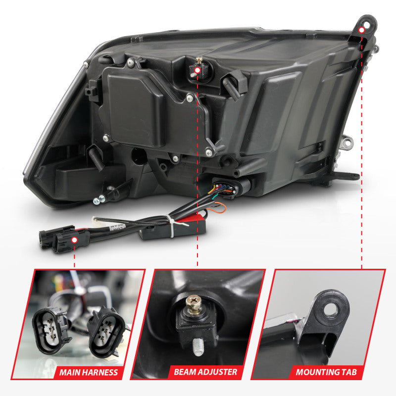 ANZO 09-18 Dodge Ram 1500/2500/3500 LED Plank Style Headlights Switchback + Sequential - Matte Black - Burkken Auto Parts