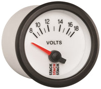 Autometer Stack 52mm 8-18V Electric Battery Voltage Gauge - White - Burkken Auto Parts