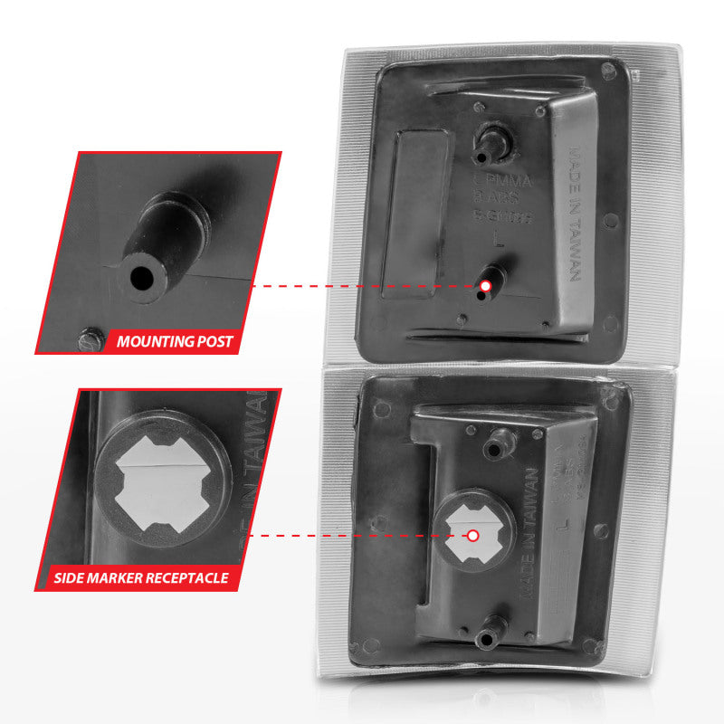 ANZO 1994-1998 Chevrolet Blazer Corner Lights Black Housing Clear Lens w/ Amber Reflector - Burkken Auto Parts