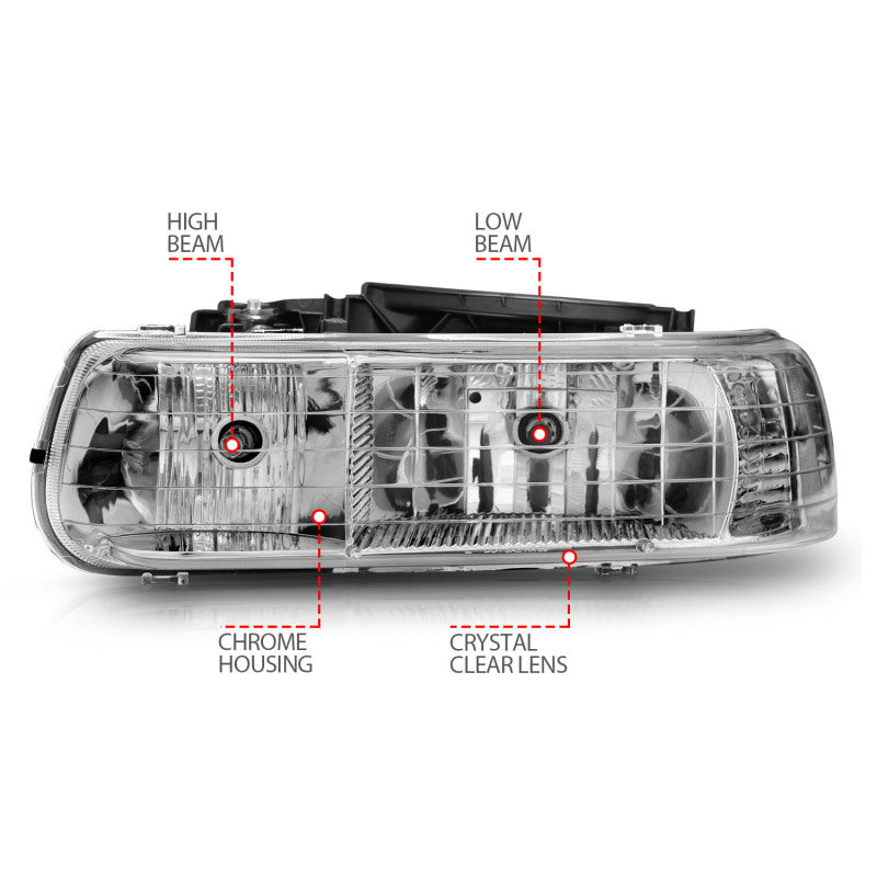 ANZO 1999-2002 Chevrolet Silverado 1500 Crystal Headlights Chrome - Burkken Auto Parts