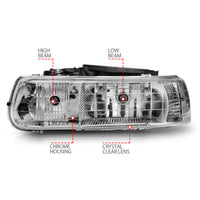 ANZO 1999-2002 Chevrolet Silverado 1500 Crystal Headlights Chrome - Burkken Auto Parts