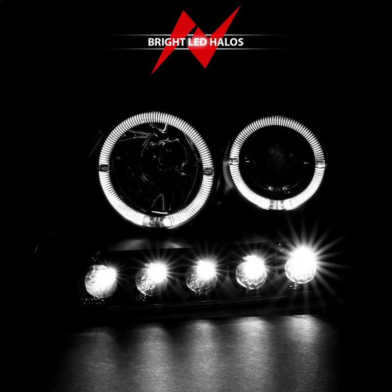 ANZO 1997.5-2003 Ford F-150 Projector Headlights w/ Halo and LED Black 1pc - Burkken Auto Parts