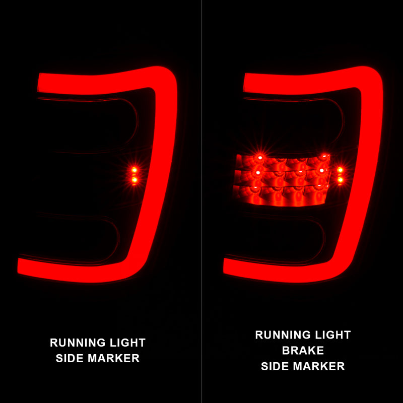 ANZO 1999-2004 Jeep Grand Cherokee LED Tail Lights w/ Light Bar Black Housing Smoke Lens - Burkken Auto Parts