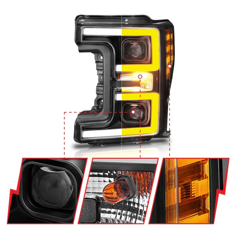 ANZO LED Headlights 17-18 Ford F-250 Super Duty Plank-Style L.E.D. Headlight Black (Pair) - Burkken Auto Parts