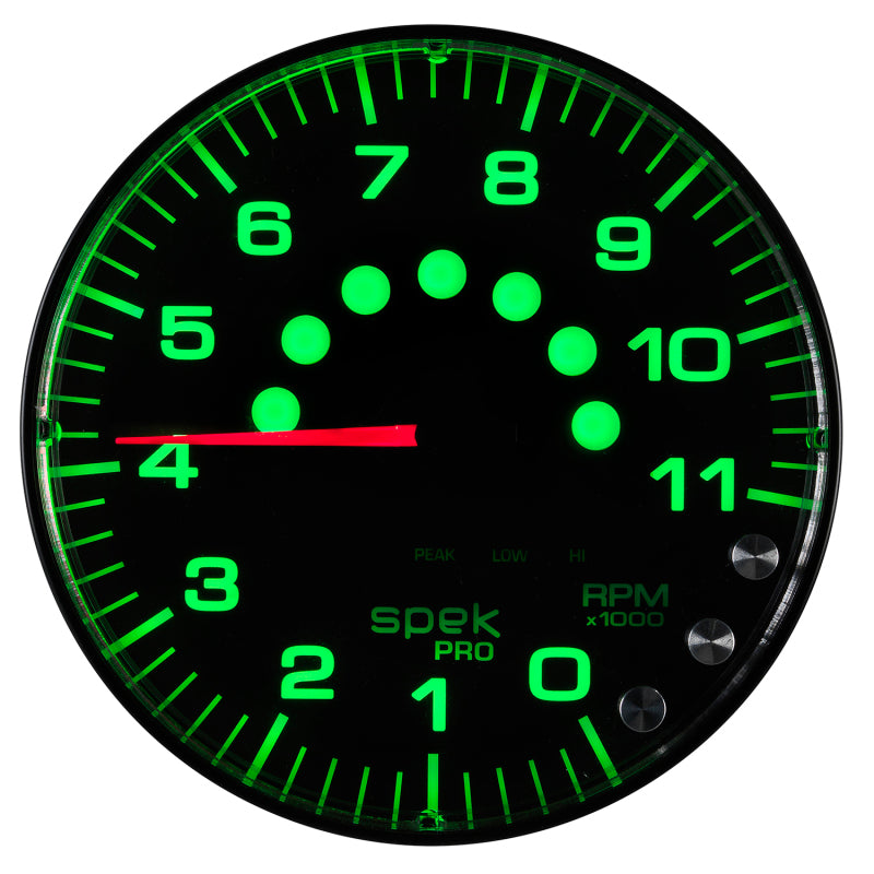 Autometer Spek-Pro Gauge Tachometer 5in 11K Rpm W/Shift Light & Peak Mem Black/Black - Burkken Auto Parts