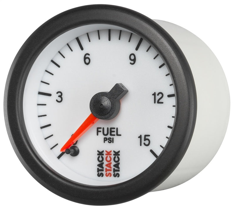 Autometer Stack 52mm 0-15 PSI 1/8in NPTF Male Pro Stepper Motor Fuel Pressure Gauge - White - Burkken Auto Parts