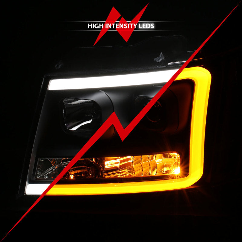 ANZO 07-14 Chevy Tahoe Projector Headlights w/ Plank Style Design Black w/ Amber - Burkken Auto Parts