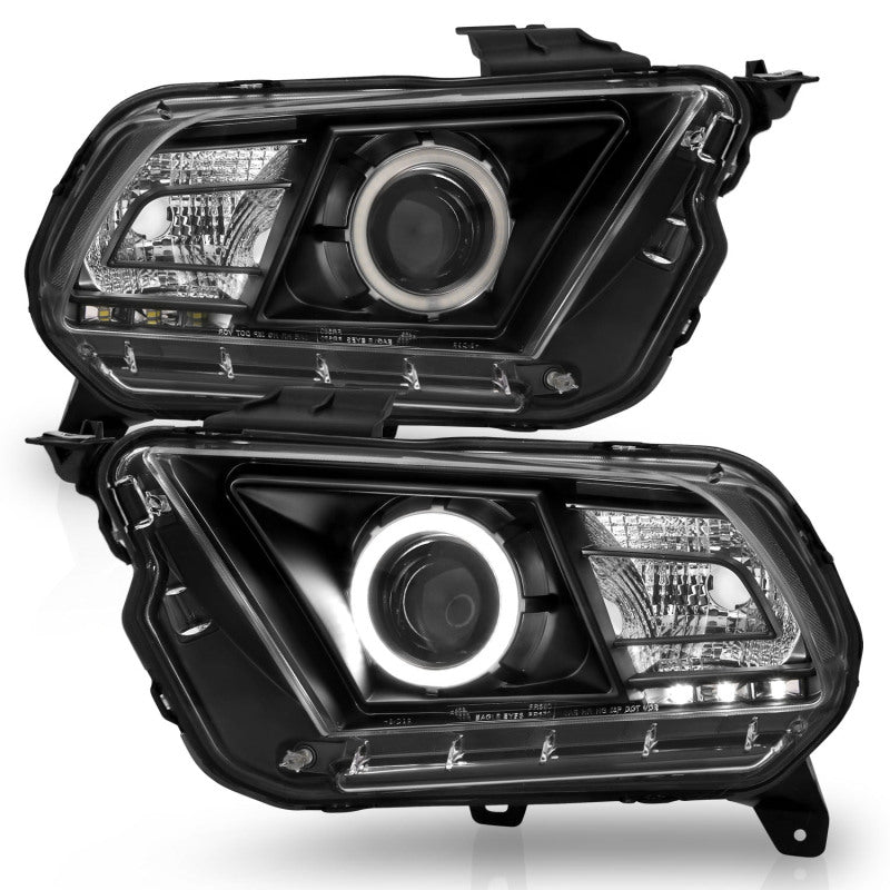 ANZO 2010-2014 Ford Mustang Projector Headlights w/ Halo Black (CCFL) - Burkken Auto Parts