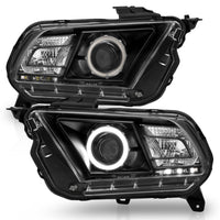 ANZO 2010-2014 Ford Mustang Projector Headlights w/ Halo Black (CCFL) - Burkken Auto Parts