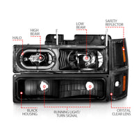 ANZO 88-98 Chevrolet C1500 Crystal Headlights Black Housing w/ Signal and Side Marker Lights - Burkken Auto Parts