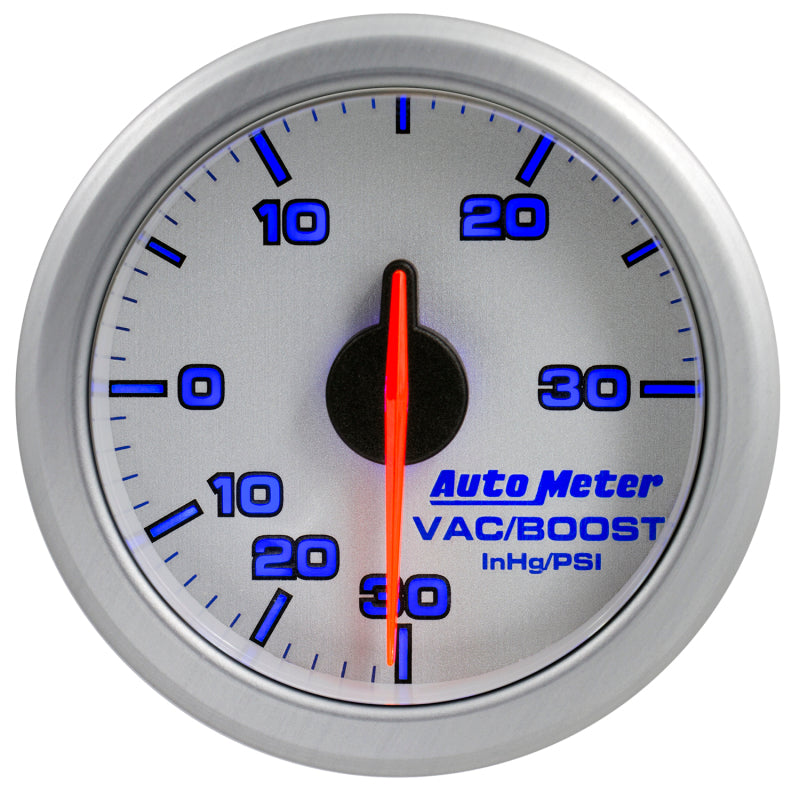 Autometer Airdrive 2-1/6in Boost/Vac Gauge 30in HG/30 PSI - Silver - Burkken Auto Parts