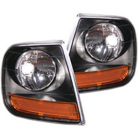 ANZO Corner Lights 1997-2003 Ford F-150 HARLEY DAVIDSON Style Corner Lights Black w/ Amber Reflector - Burkken Auto Parts