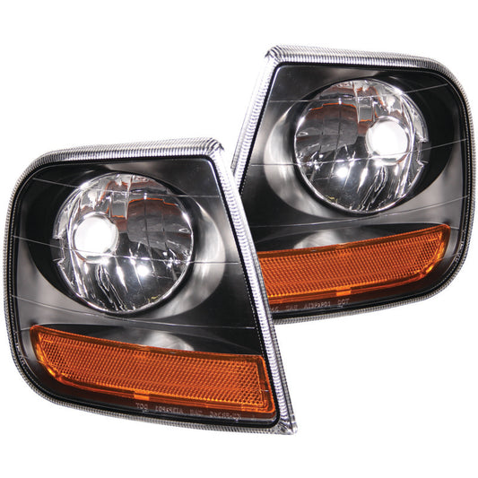ANZO Corner Lights 1997-2003 Ford F-150 HARLEY DAVIDSON Style Corner Lights Black w/ Amber Reflector - Burkken Auto Parts