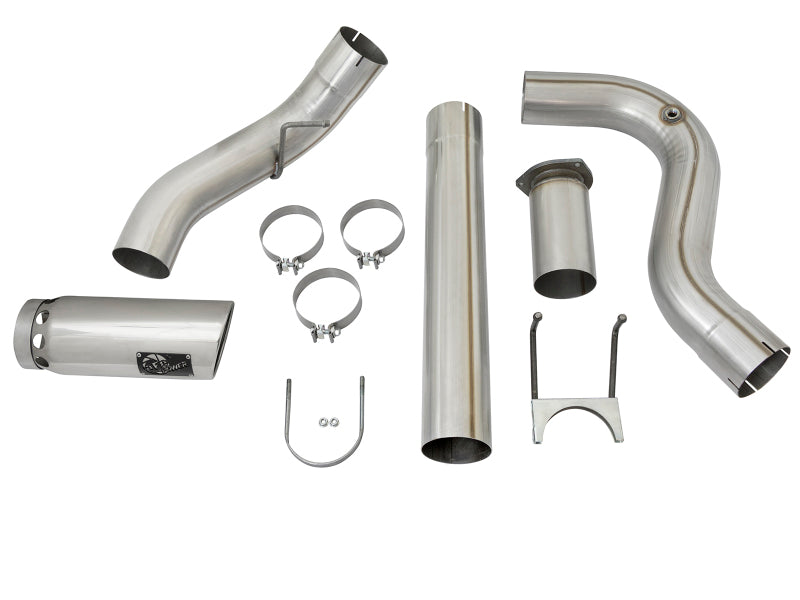aFe LARGE BORE HD 5in 409-SS DPF-Back Exhaust w/Polished Tip 2017 Ford Diesel Trucks V8 6.7L (td) - Burkken Auto Parts