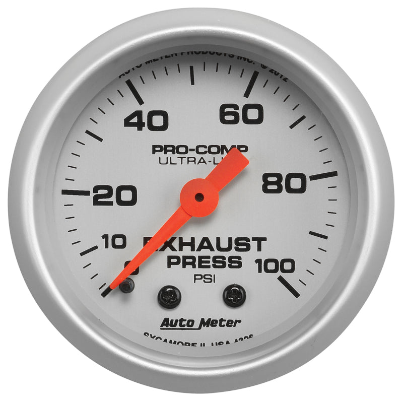 Autometer Ultra-Lite 52mm 0-100 PSI Mechanical Exhaust Pressure Gauge - Burkken Auto Parts