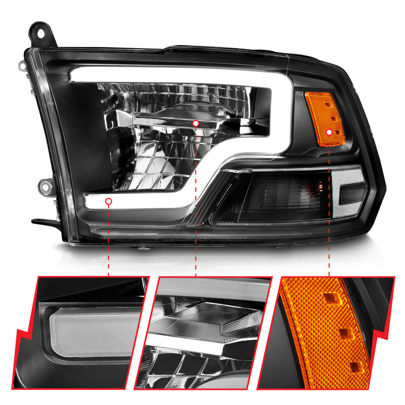 ANZO 2009-2020 Dodge Ram 1500 Full LED Square Projector Headlights w/ Chrome Housing Black Amber - Burkken Auto Parts