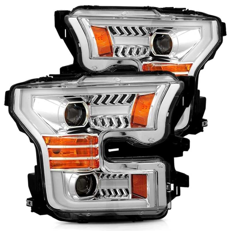 AlphaRex 15-17 Ford F-150 PRO-Series Projector Headlights Plank Style Chrm w/Activ Light/Seq Signal - Burkken Auto Parts