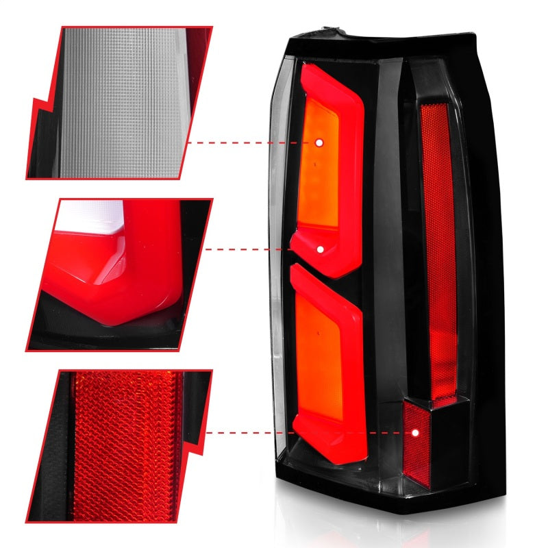 ANZO 2015-2020 Chevrolet Tahoe LED Tail Lights w/ Light Bar Black Housing Clear Lens - Burkken Auto Parts