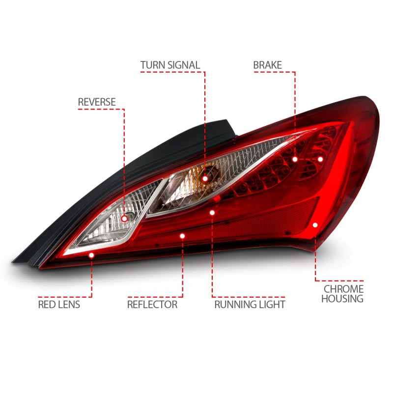 ANZO 2010-2013 Hyundai Genesis LED Taillights Red/Clear - Burkken Auto Parts