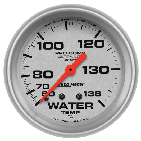 Autometer Ultra-Lite 66.7mm Mechanical 60-140 Degree C Water Temperature Gauge w/ 6in Tubing - Burkken Auto Parts