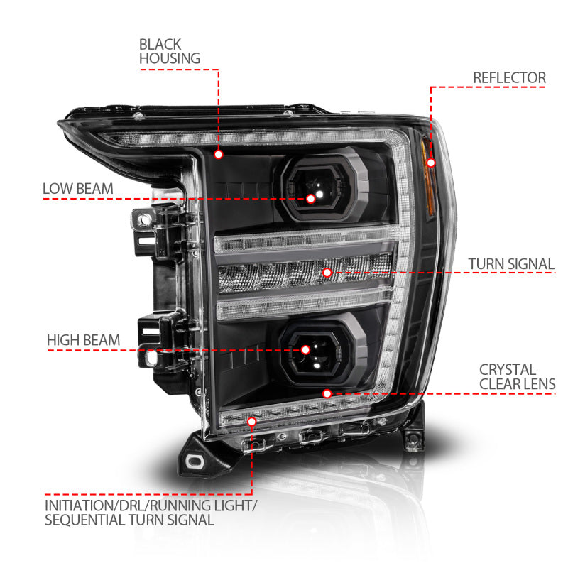 ANZO 21-23 Ford F150 LED Projector Headlight w/Switchback+Sequential - Black (Driver Side Only) - Burkken Auto Parts