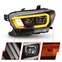 ANZO 2016-2017 Toyota Tacoma Projector Headlights w/ Plank Style Switchback Black w/ Amber w/ DRL - Burkken Auto Parts