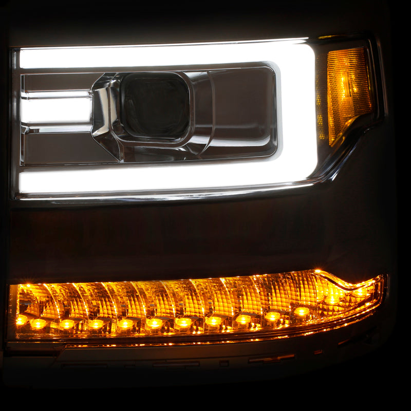 ANZO 16-17 Chevy Silverado 1500 Projector Headlights Plank Style Design Chrome w/ Amber - Burkken Auto Parts
