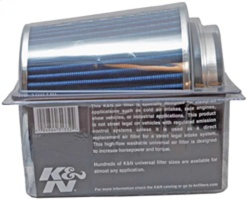 K&N Universal Air Filter Chrome Round Tapered Blue - 4in Flange ID x 1.125in Flange Length x 5.5in H - Burkken Auto Parts