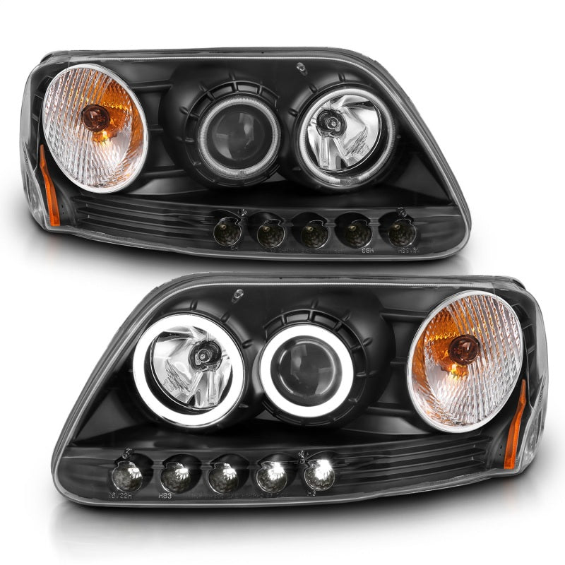 ANZO 1997-2003 Ford F-150 Projector Headlights w/ Halo Black (CCFL) - Burkken Auto Parts