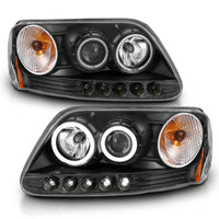ANZO 1997-2003 Ford F-150 Projector Headlights w/ Halo Black (CCFL) - Burkken Auto Parts
