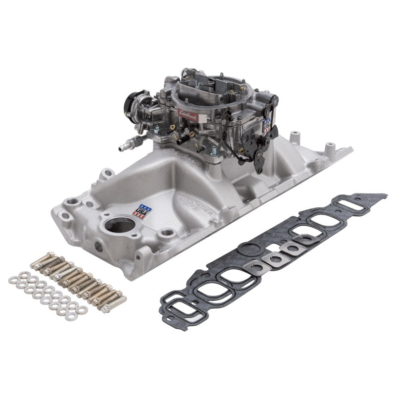 Edelbrock Manifold And Carb Kit Performer RPM Big Block Chevrolet Oval Port Natural Finish - Burkken Auto Parts