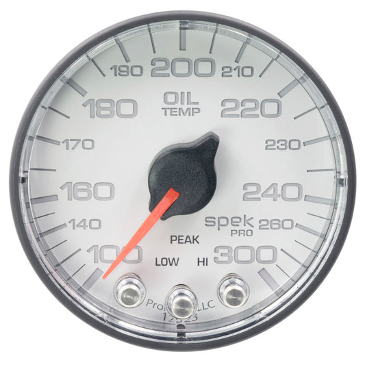 Autometer Spek-Pro Gauge Oil Temp 2 1/16in 300f Stepper Motor W/Peak & Warn Wht/Blk - Burkken Auto Parts