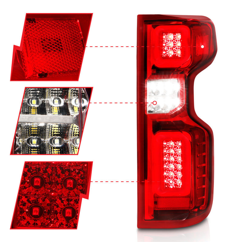 ANZO 19-21 Chevy Silverado Full LED Taillights Chrome Housing Red/Clear Lens G2 (w/C light Bars) - Burkken Auto Parts
