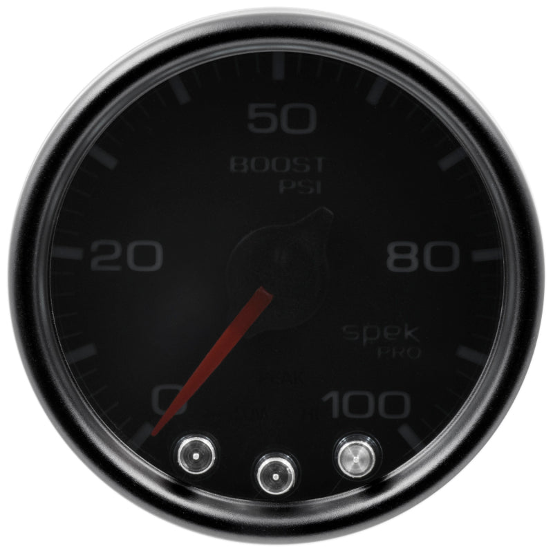 Autometer Spek-Pro Gauge Boost 2 1/16in 100psi Stepper Motor W/Peak & Warn Blk/Smoke/Blk - Burkken Auto Parts