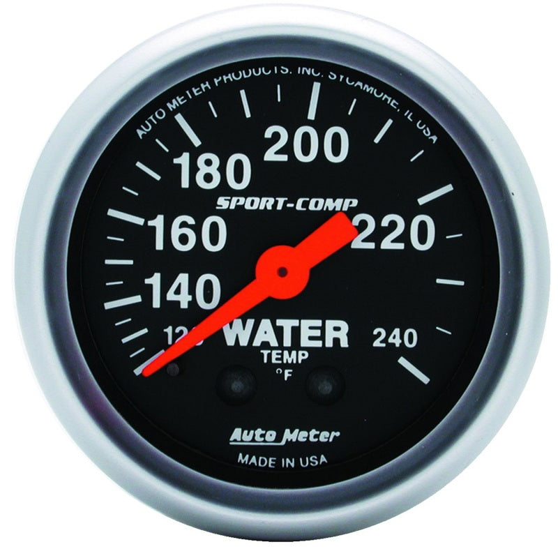 Autometer 2-1/16in 120-240 Degree F Mechanical Water Temp Sport-Comp Gauge w/ 12ft Tubing - Burkken Auto Parts