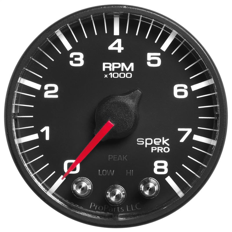 Autometer Spek-Pro Black 2 1/16 inch 8K RPM Tach w/ Shift Light and Peak Memory - Burkken Auto Parts